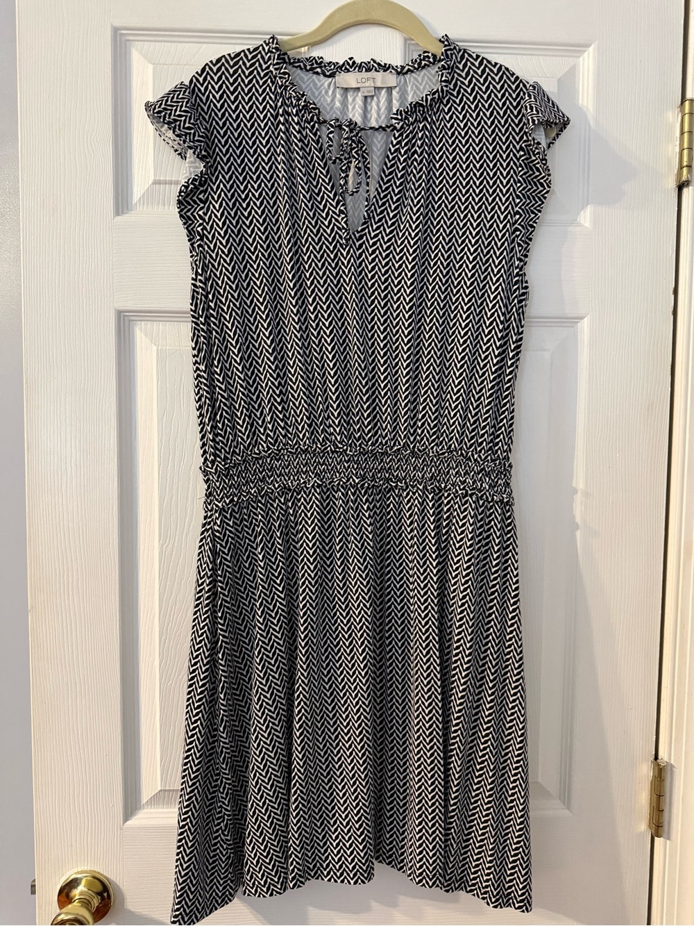 LOFT Black & White Chevron Midi Dress